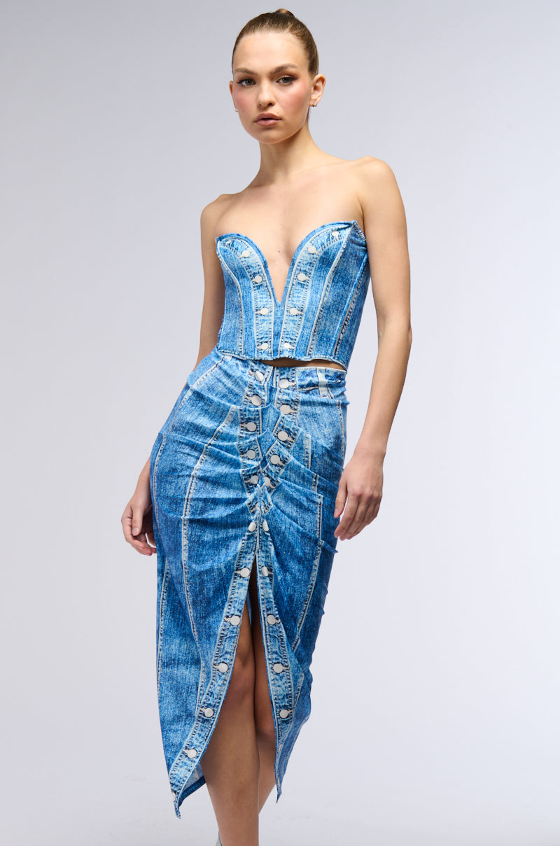 DAY DREAMING DENIM PRINTED CORSET TOP