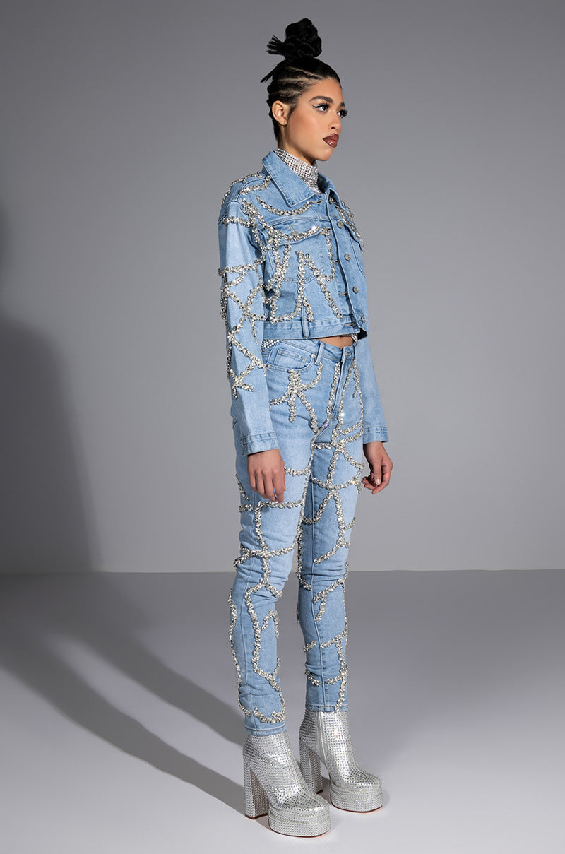 MAKE A WISH RHINESTONE EMBELLISHED DENIM JACKET