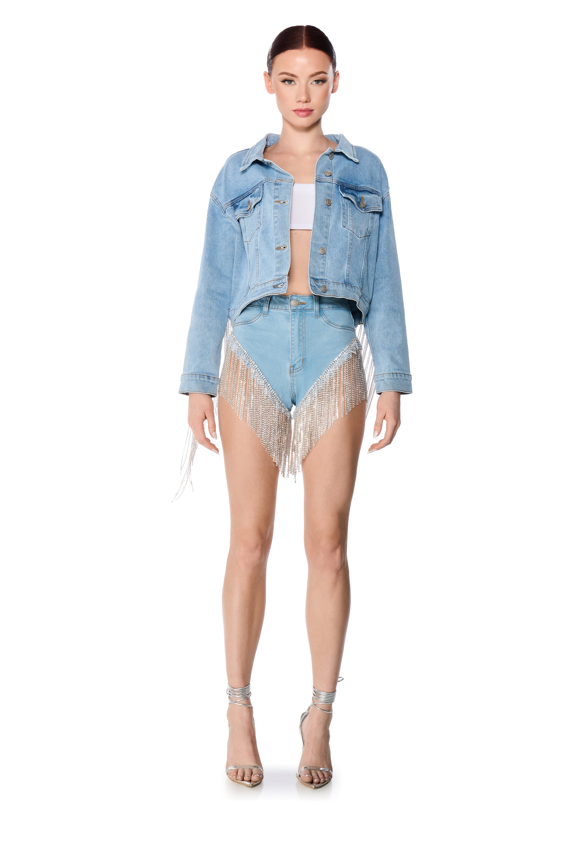 GONNA LOVE ME WATERFALL RHINESTONE DENIM SHORT