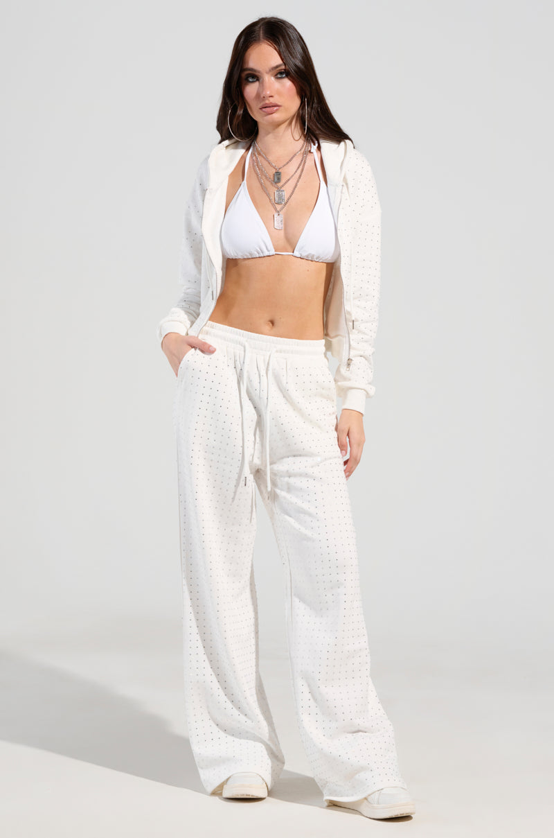 BUBBLES RHINESTONE EMBELLISHED SWEATPANT IN WHITE