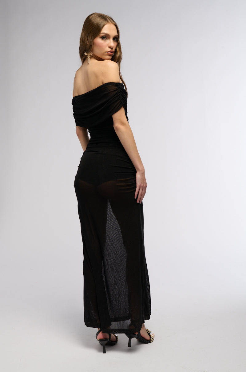 BALLROOM DANCE OFF THE SHOULDER MESH MAXI DRESS