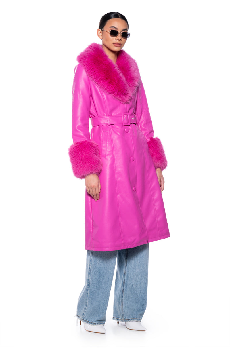 AZALEA WANG KAYA PU TRENCH WITH FUR LINING