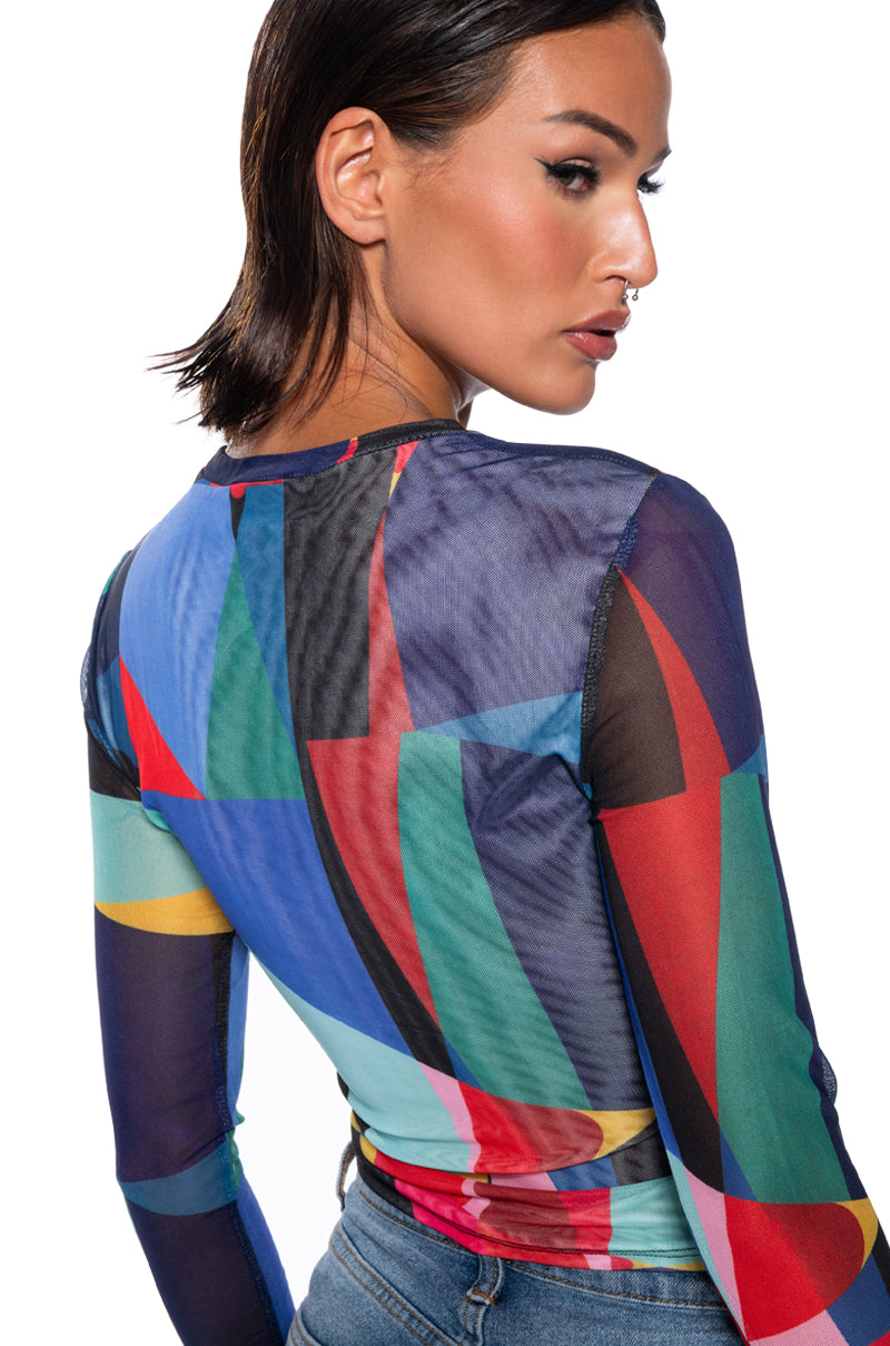 COLOR ME PRETTY LONG SLEEVE MESH TOP