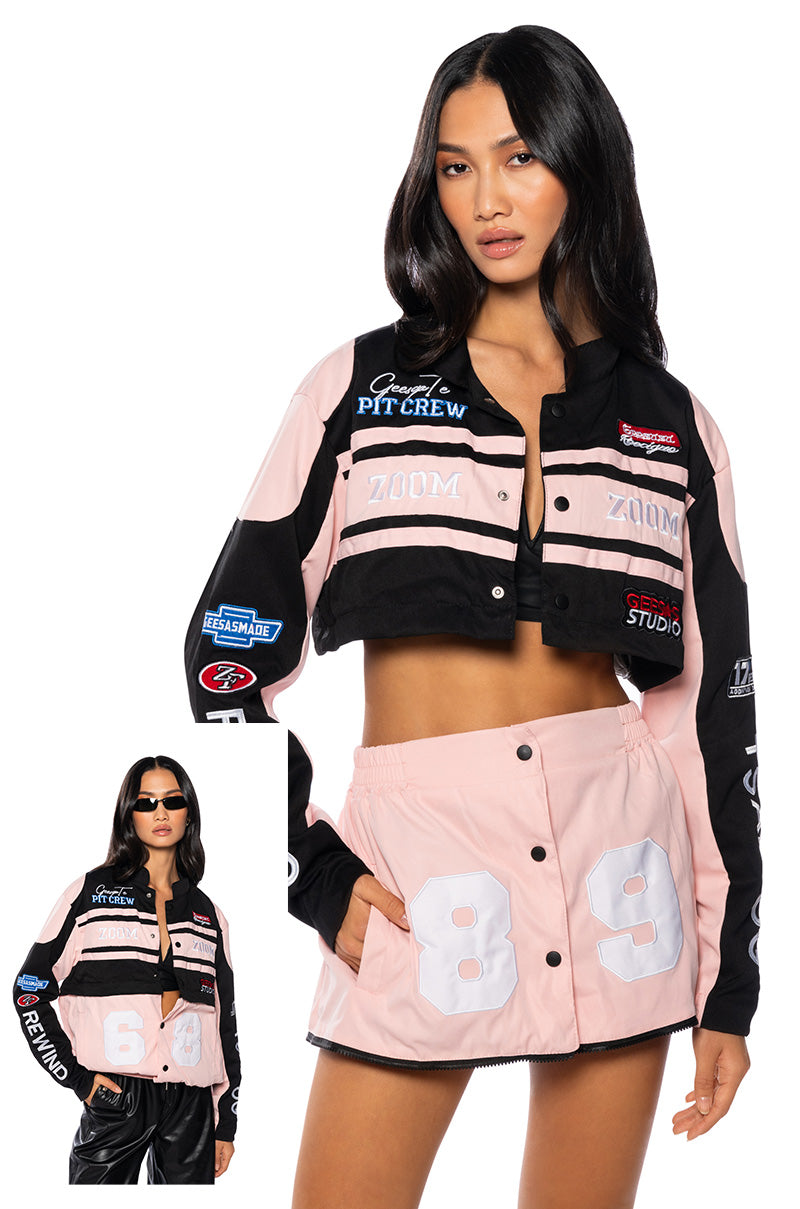 ZOOM ZOOM TWO IN ONE BOMBER SKIRT SET