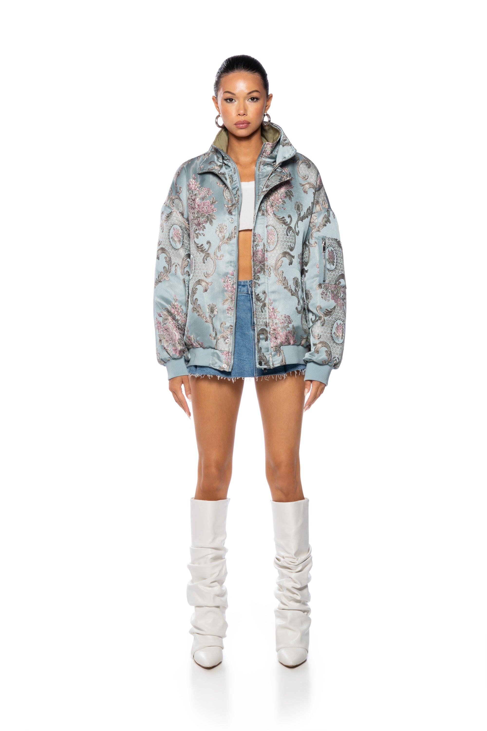 BROCADE OVERSIZE BOMBER JACKET