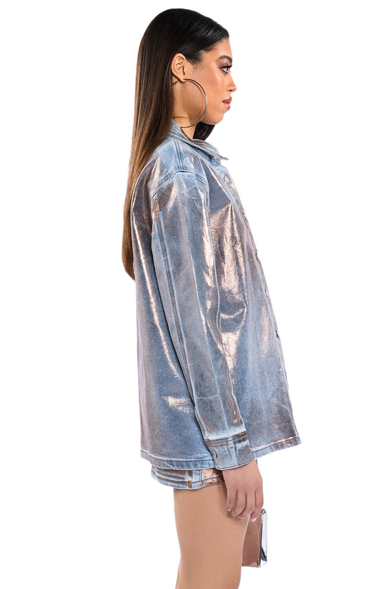 TELEPORT FOIL EFFECT DENIM BUTTON DOWN