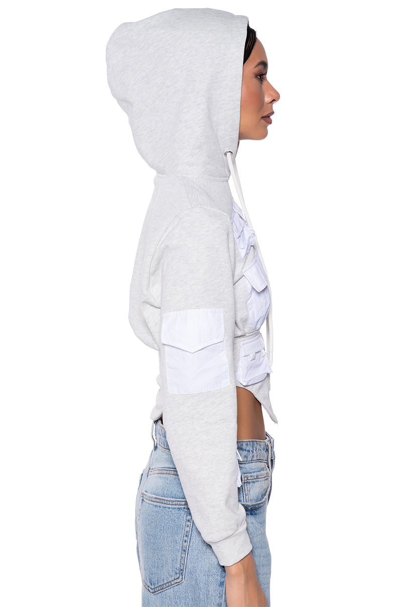 AIM FOR SUCCESS POCKET DETAIL HOODED SWEATSHIRT