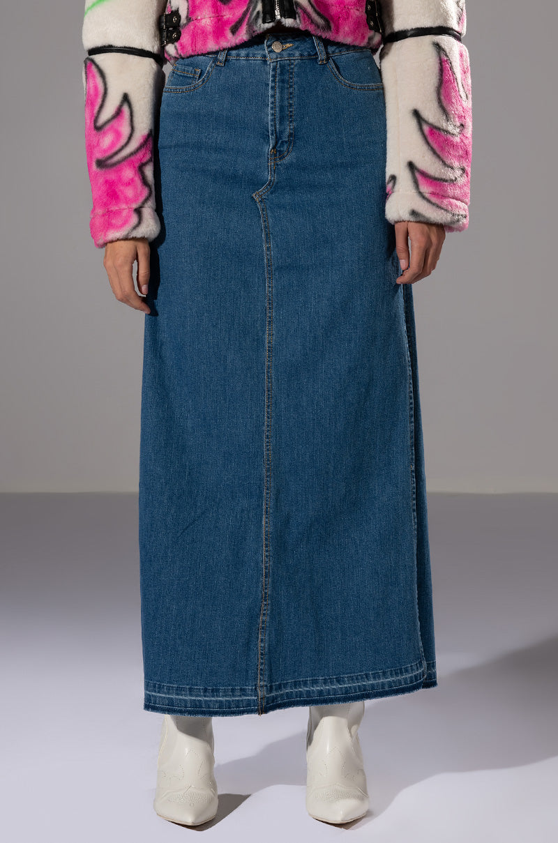 NATALIE DOUBLE SIDE SLIT DENIM SKIRT