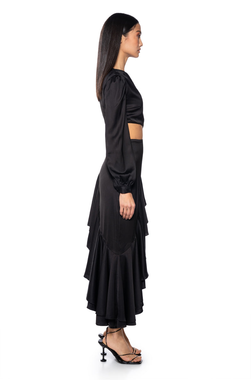 CHA CHA HIGH LOW CUTOUT MAXI DRESS IN BLACK