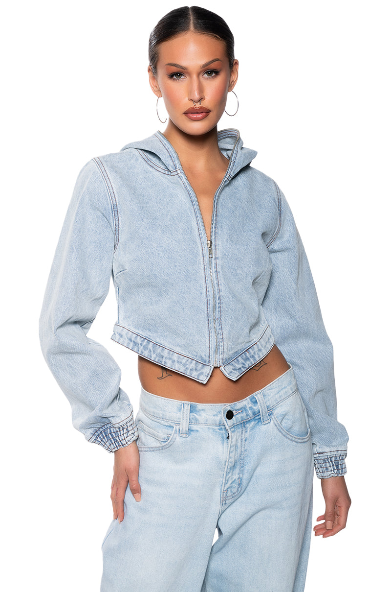 BLECKER STREET ZIPPER HOOD DENIM JACKET