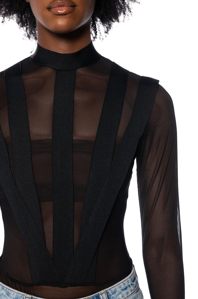 ON THE MONEY MESH PANELED BODYSUIT