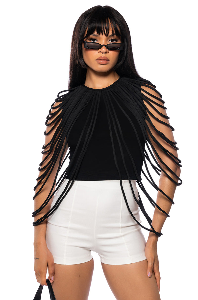 WAVY BABY SLEEVELESS ROPE DETAIL TOP IN BLACK