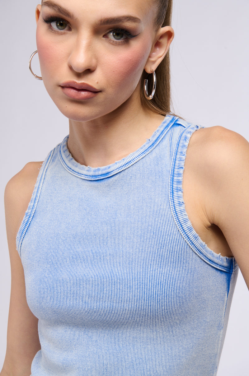 BASIC DISTRESSED MINERAL WASH TANK TOP IN BLUE