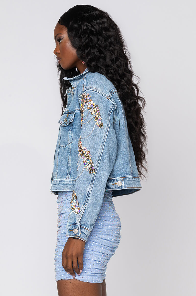 GLAMOROUS LIFE RHINESTONE JEAN JACKET