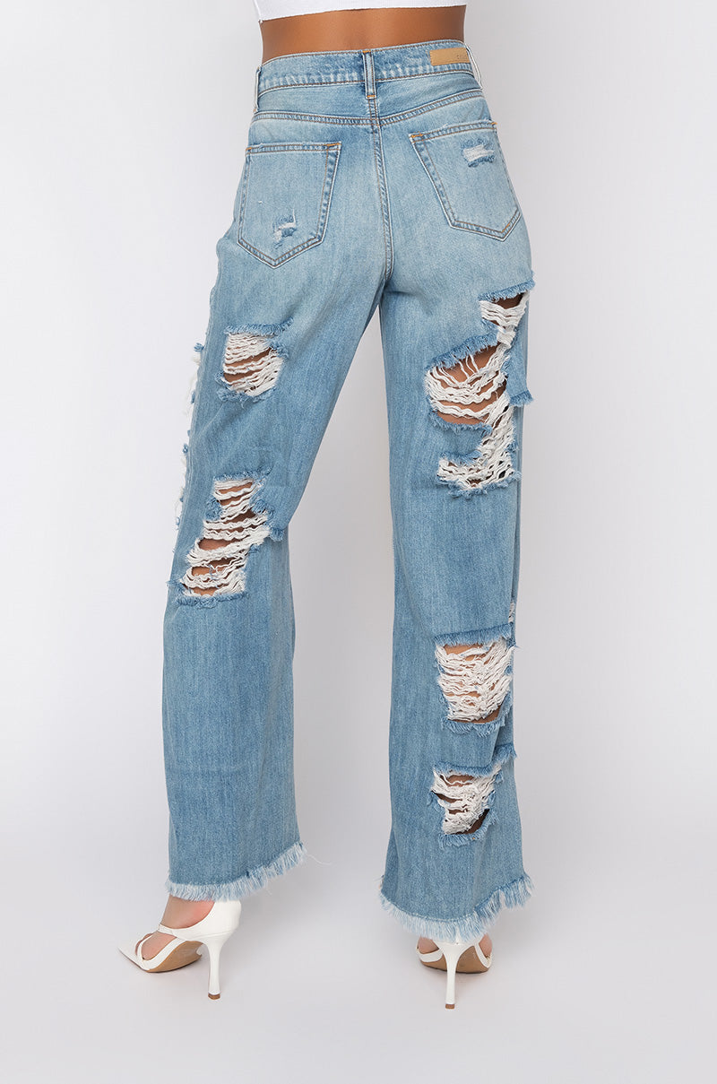 ELLA BELLA HIGH RISE WIDE LEG DISTRESSED JEANS