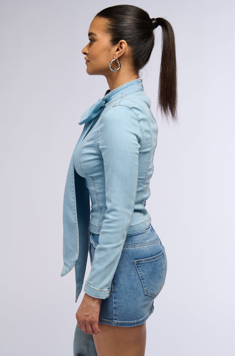 BOW DOWN BISH DENIM LONG SLEEVE TOP