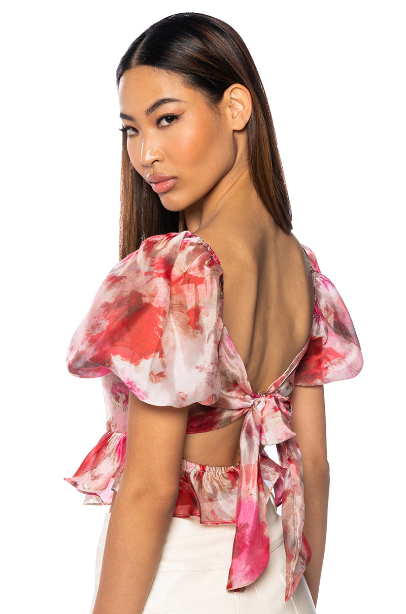 AMBER BREEZE FLORAL FLOUNCE TOP