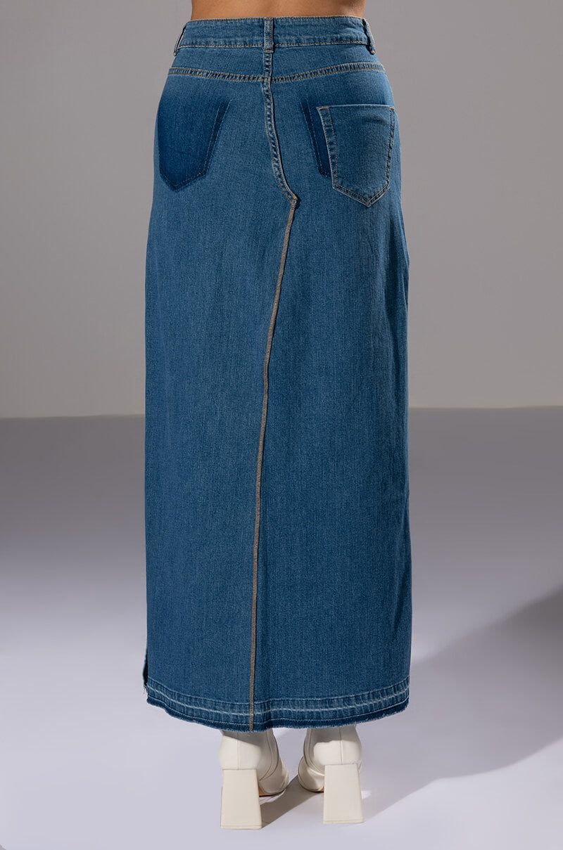 NATALIE DOUBLE SIDE SLIT DENIM SKIRT