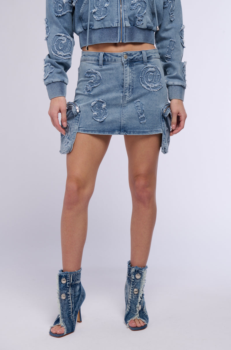 MONEY SIGNS DENIM MINI SKIRT