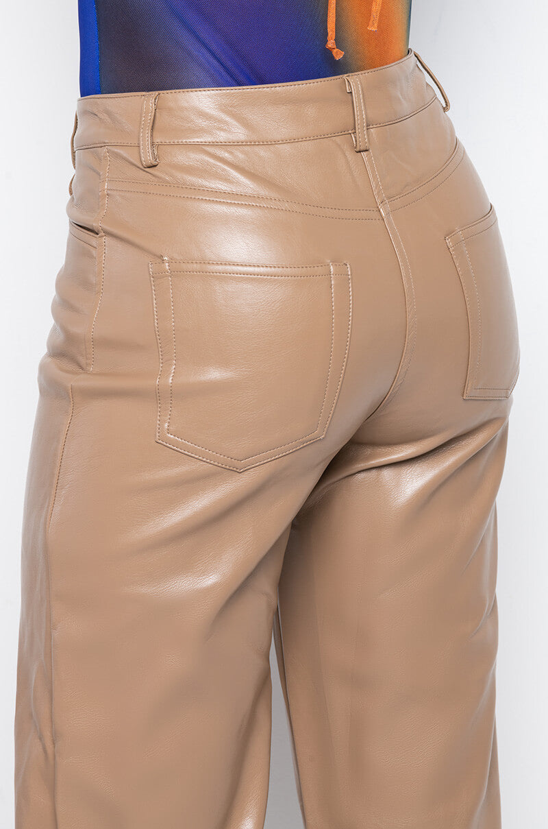 AMMO HIGH RISE FAUX LEATHER WIDE LEG PANTS