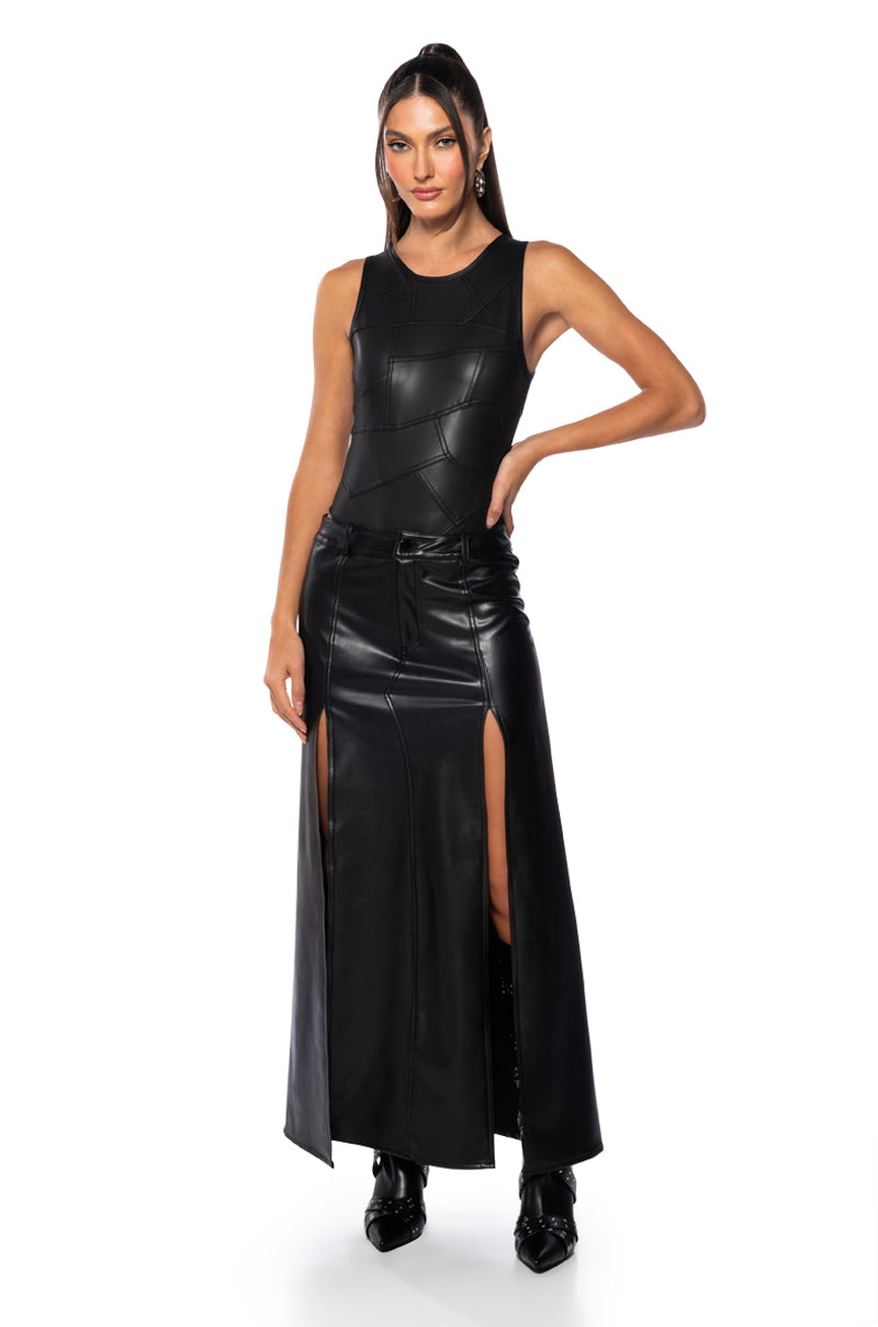 AMELIA FAUX LEATHER SLEEVELESS BODYSUIT