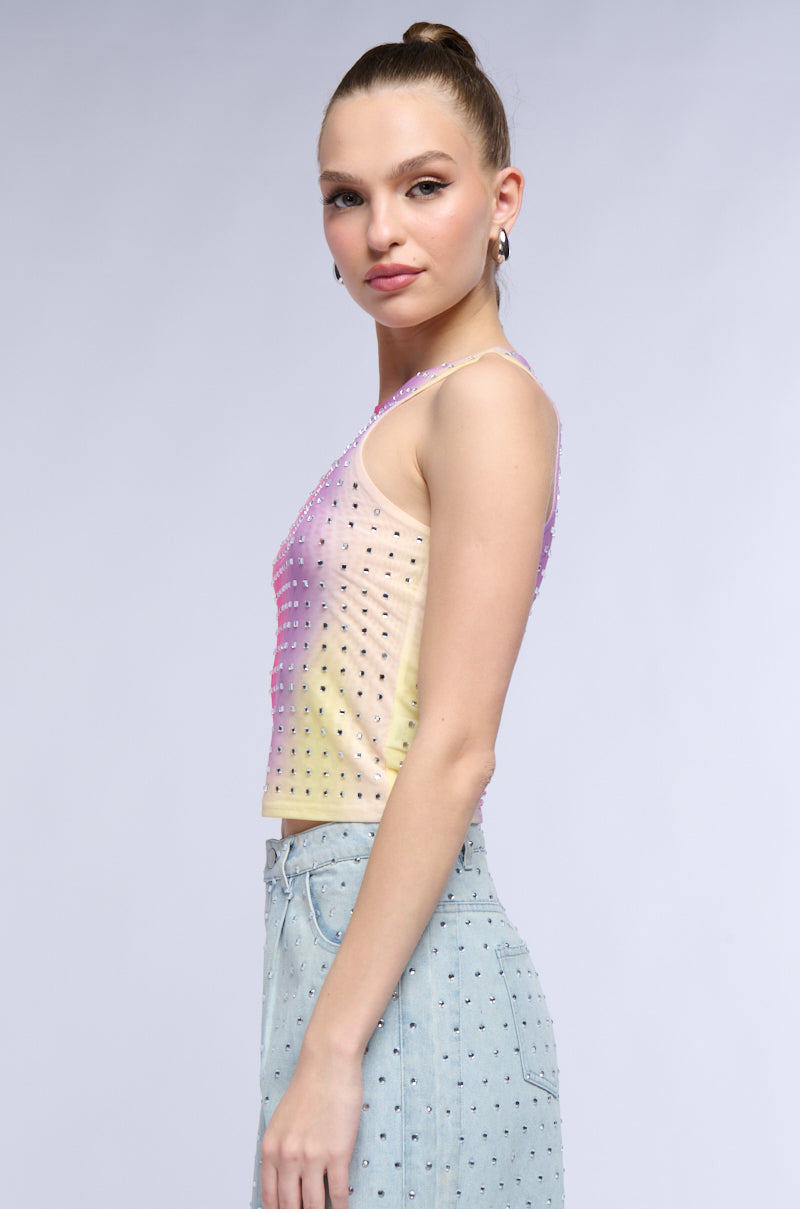 ALL STAR GIRL RHINESTONE EMBELLISHED MESH TANK IN MULTI