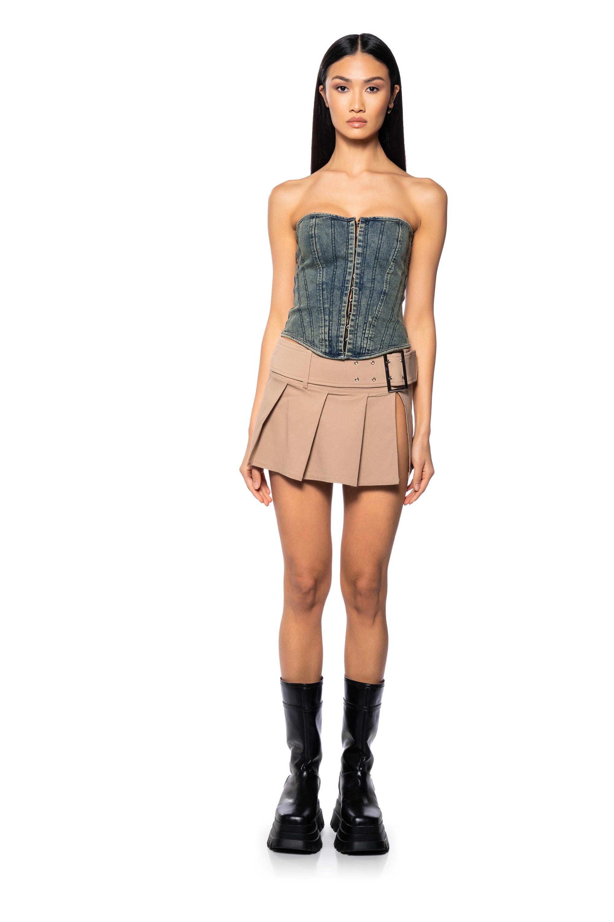 DOUBLE VISION OMBRE DENIM CORSET TOP