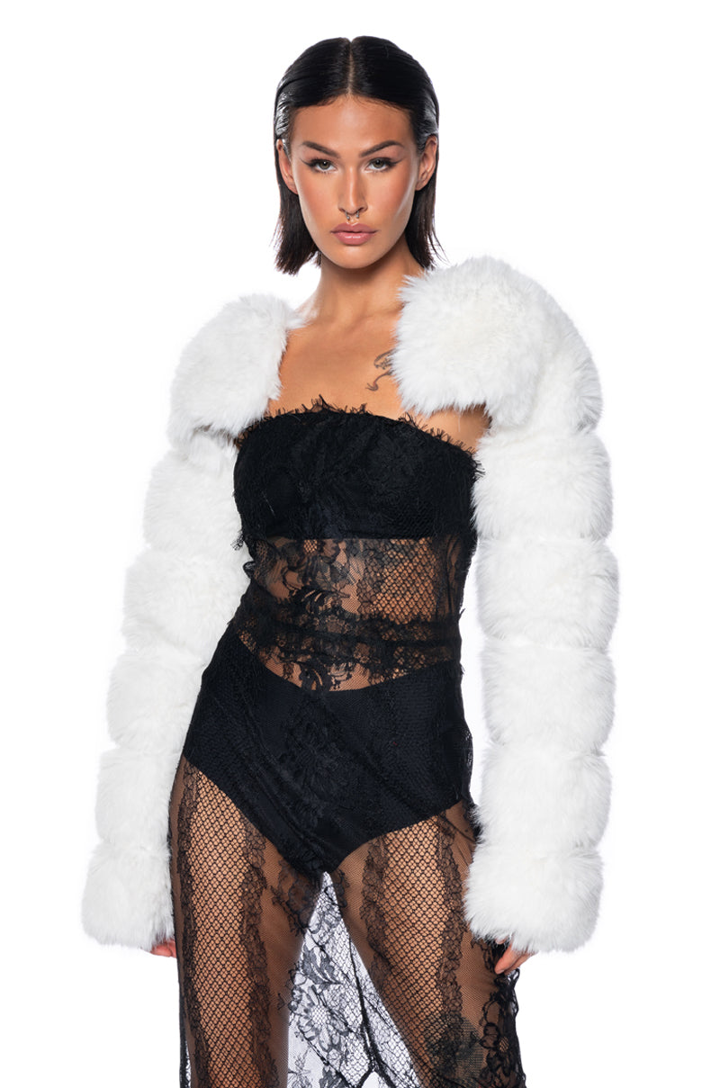 LADIES NIGHT ULTRA CROP FAUX FUR JACKET