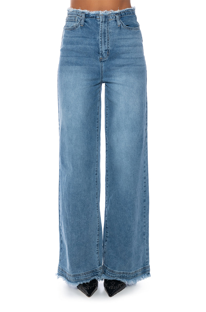 JULIE RAW WAISTBAND WIDE LEG JEAN