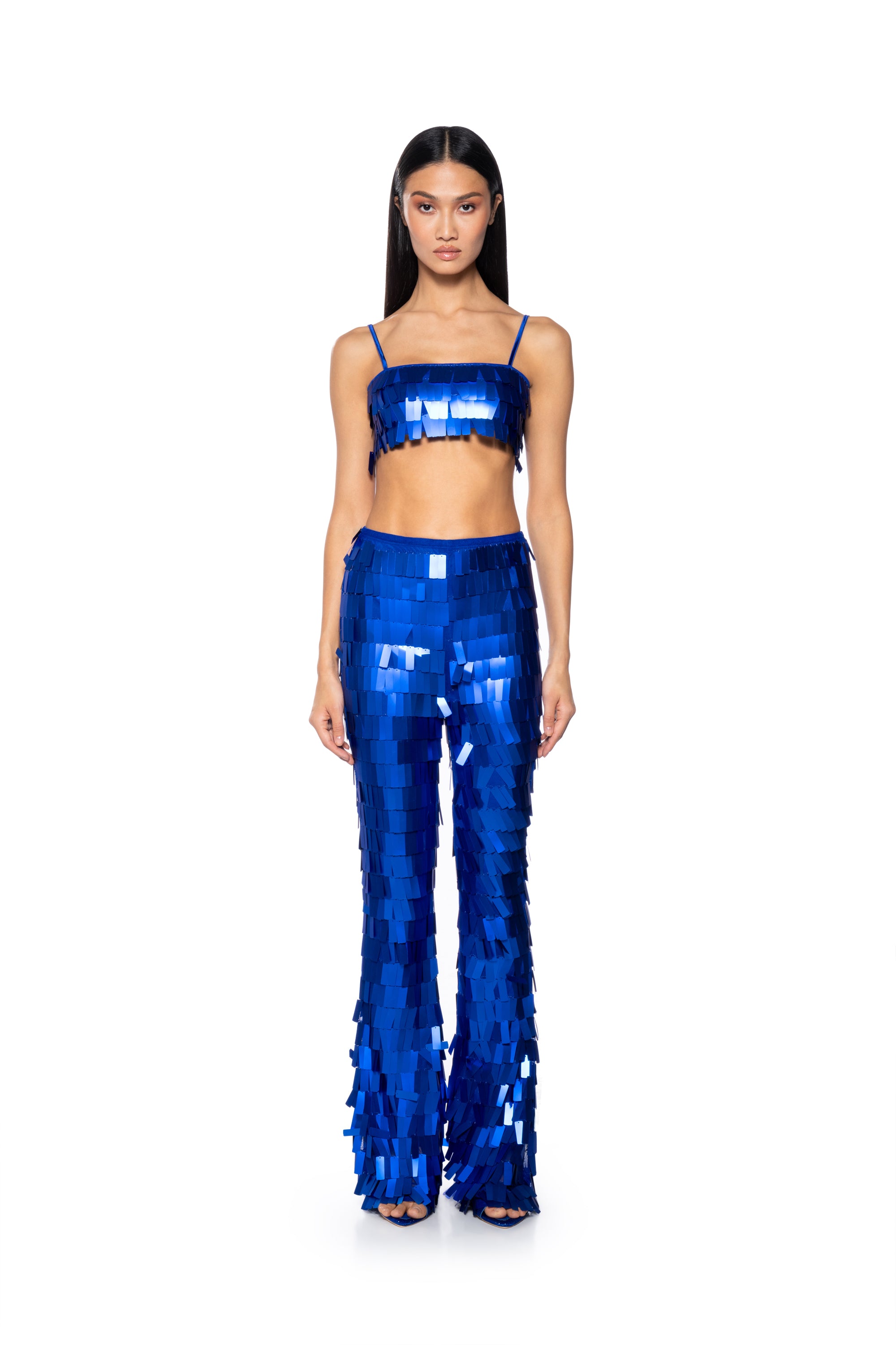 VAL STRETCH SEQUIN CROP TOP IN BLUE