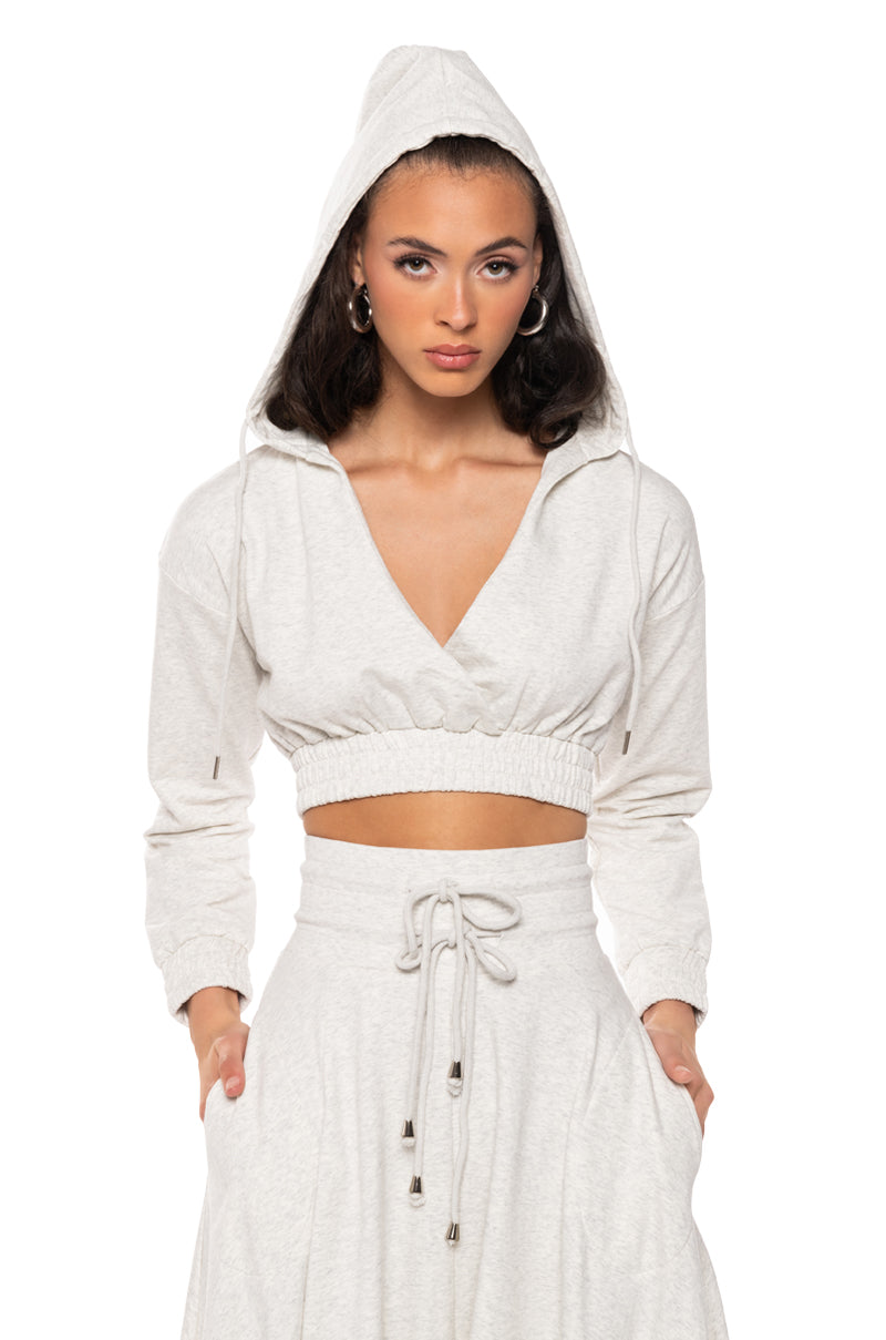 ZUMI CROPPED WRAP FRONT HOODIE