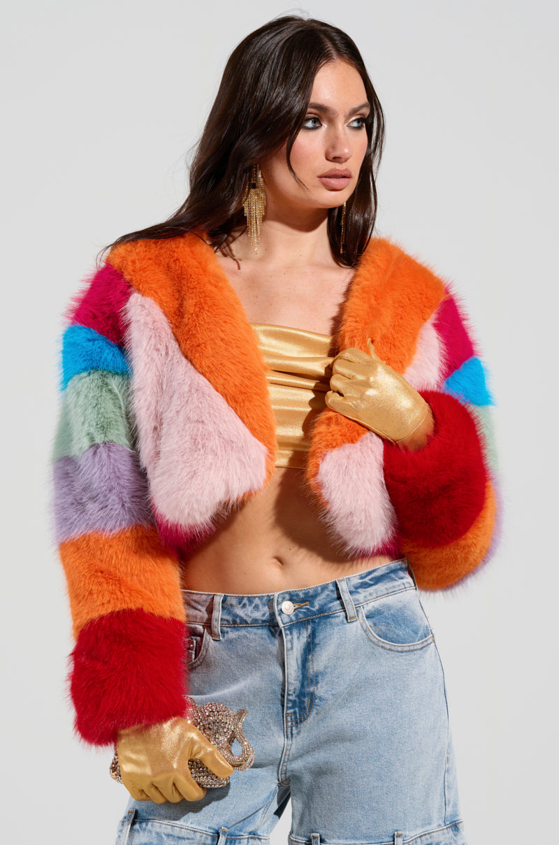 CALL ME CRAZY RAINBOW FUR JACKET