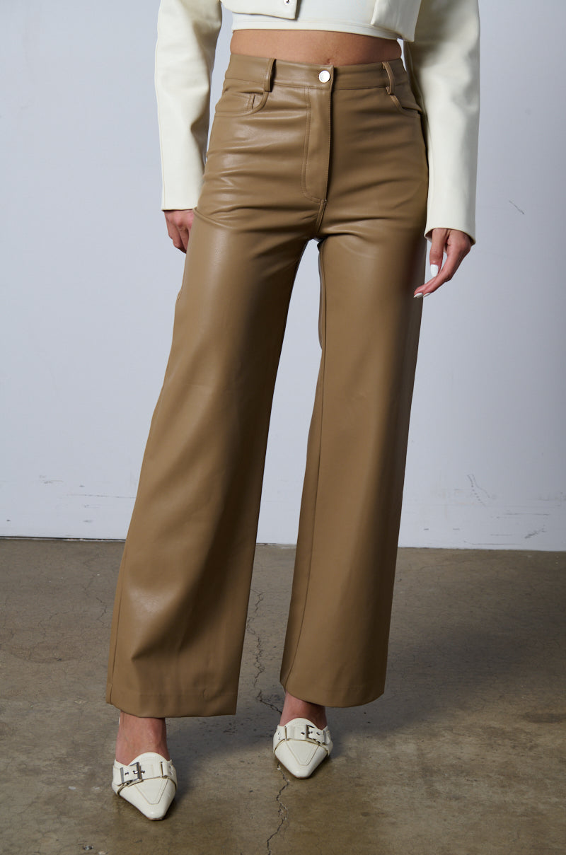 AMMO HIGH RISE FAUX LEATHER WIDE LEG PANTS