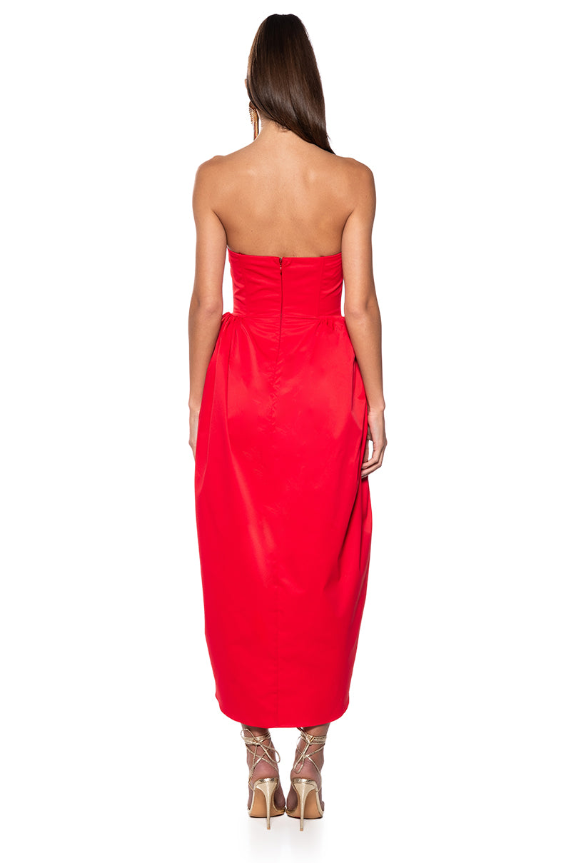 TULIP SKIRT SPAGHETTI STRAP MIDI DRESS IN RED