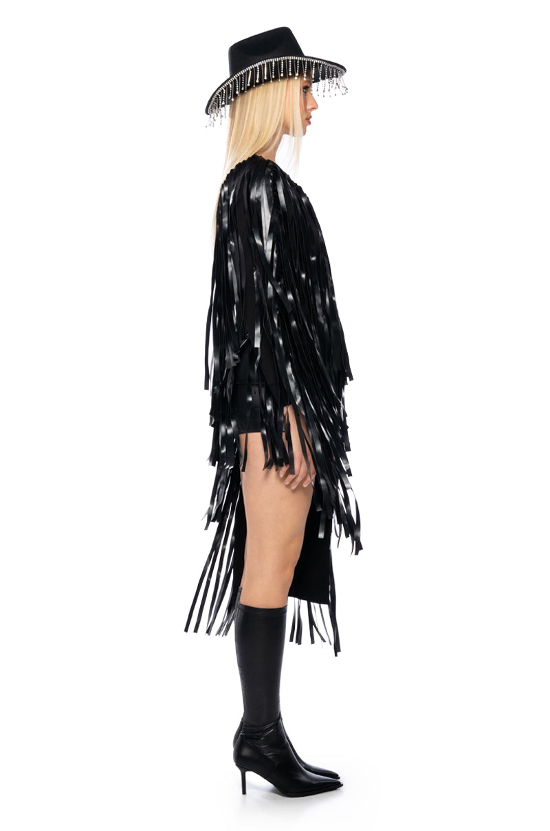 DESTINY PU FRINGE ONE SHOULDER TOP