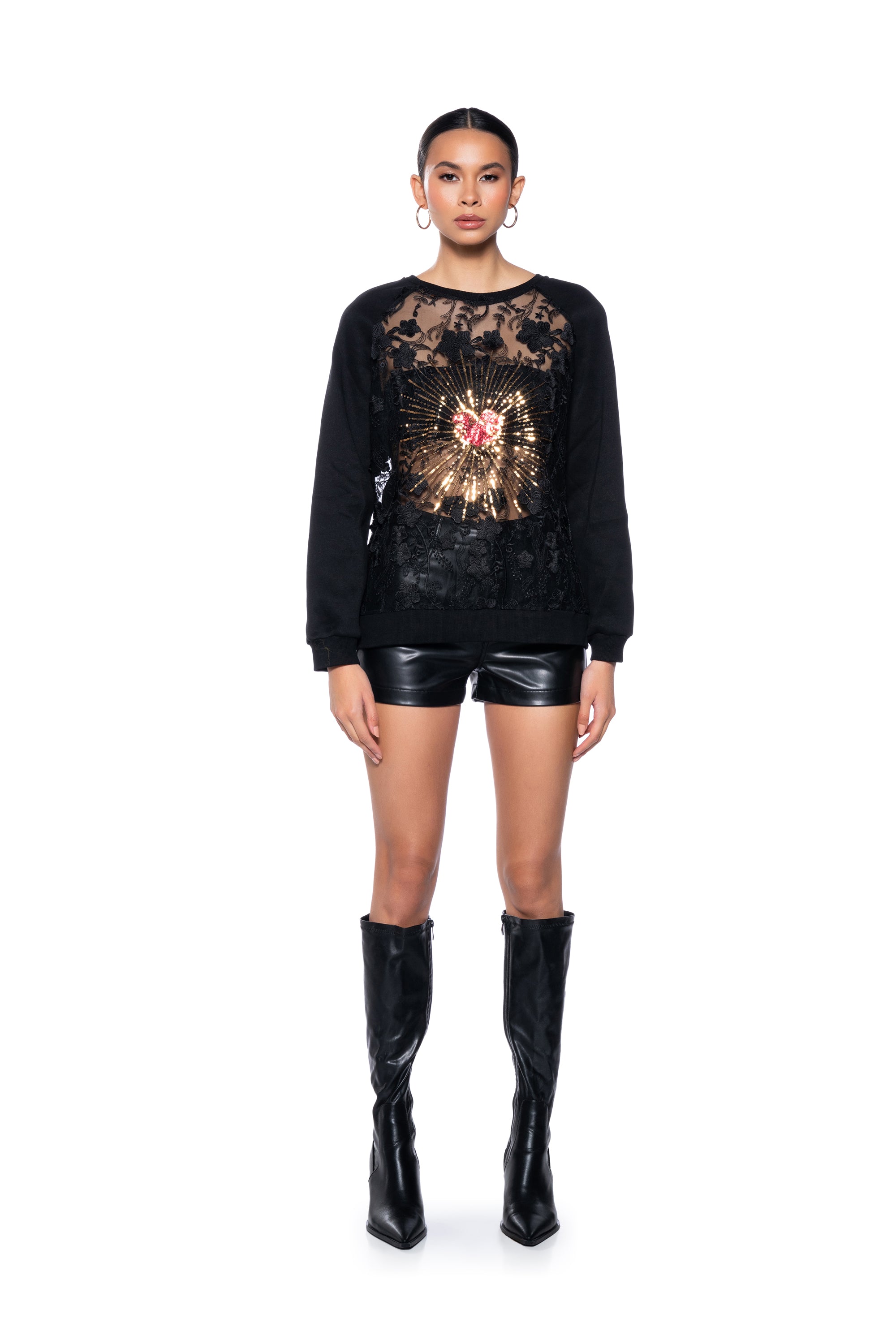 QUEEN OF HEARTS LACE DETAIL PULL OVER SWEATSHIRT