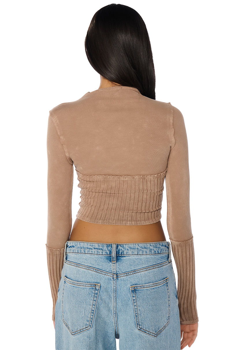 WILLOW CORSET LONG SLEEVE TEE IN LIGHT BROWN