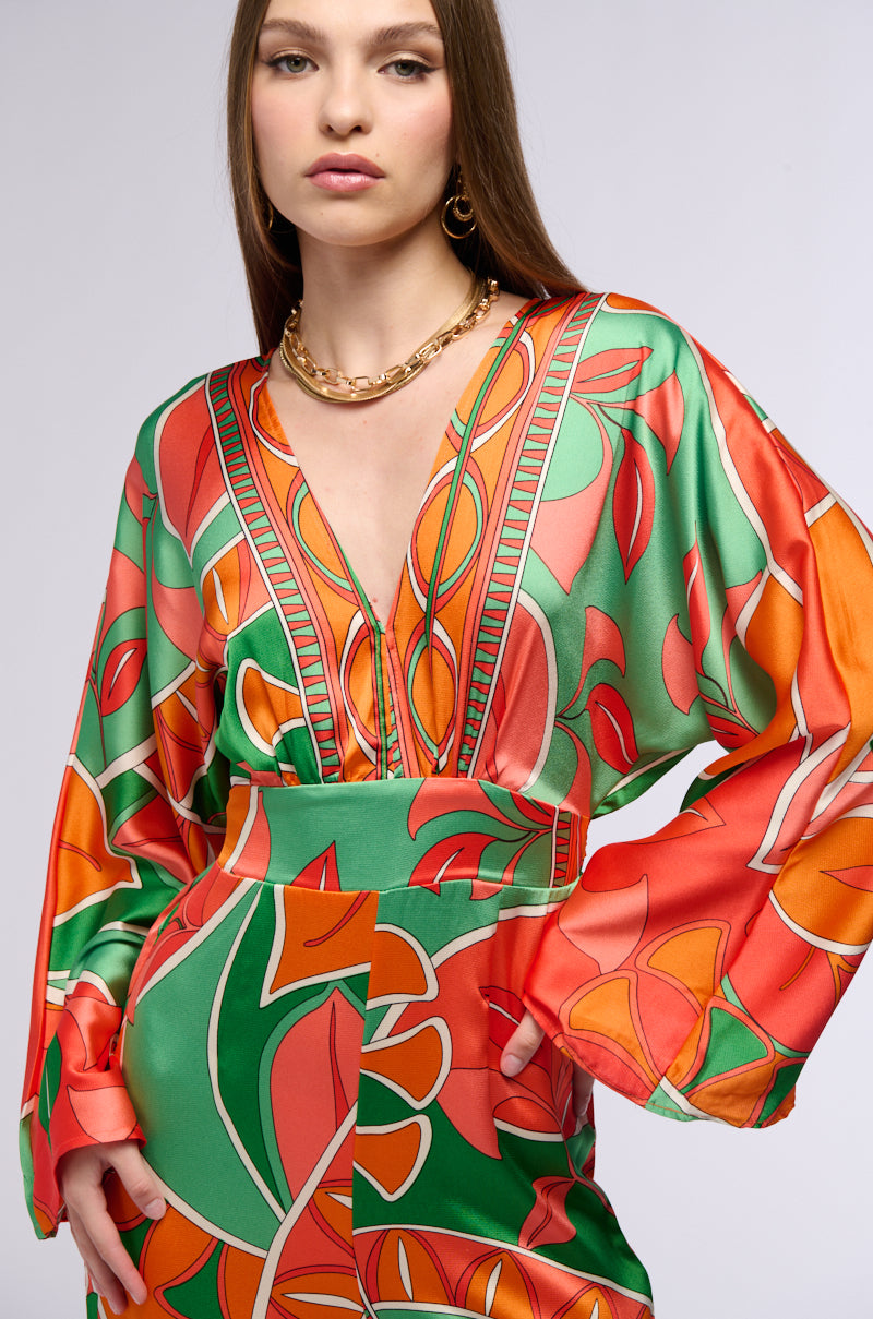 PRINCESS ORANGE PRINTED WIDE LEG JUMPSUIT