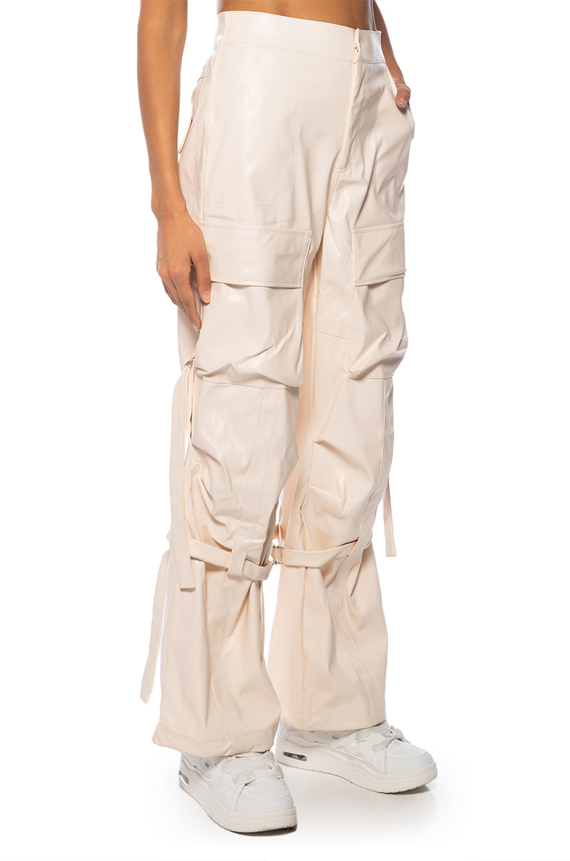 MOVING UP CARGO FAUX LEATHER PANT