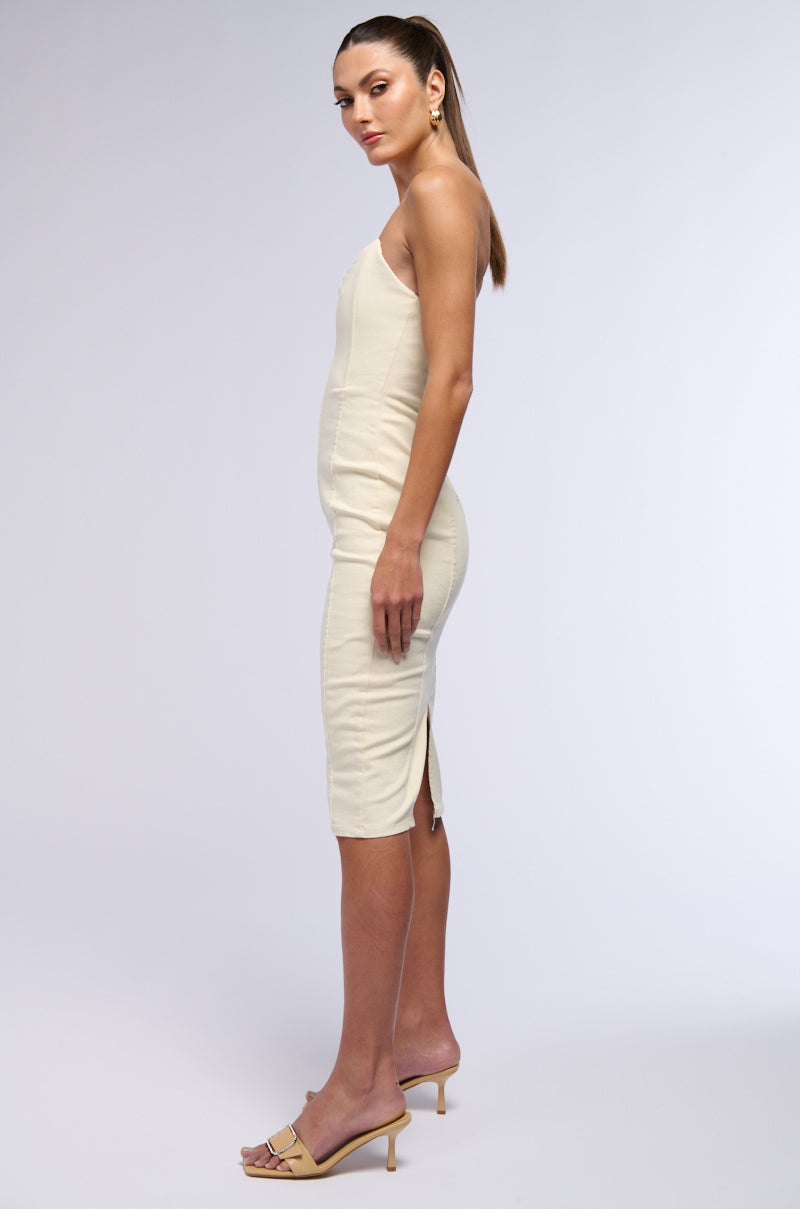 LIZA DENIM MIDI DRESS IN WHITE