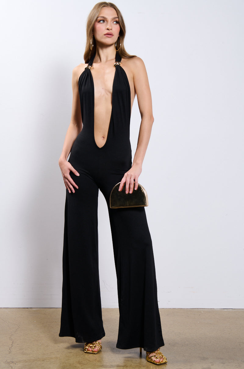 HALLIE PLUNGING NECKLINE KNIT JUMPSUIT