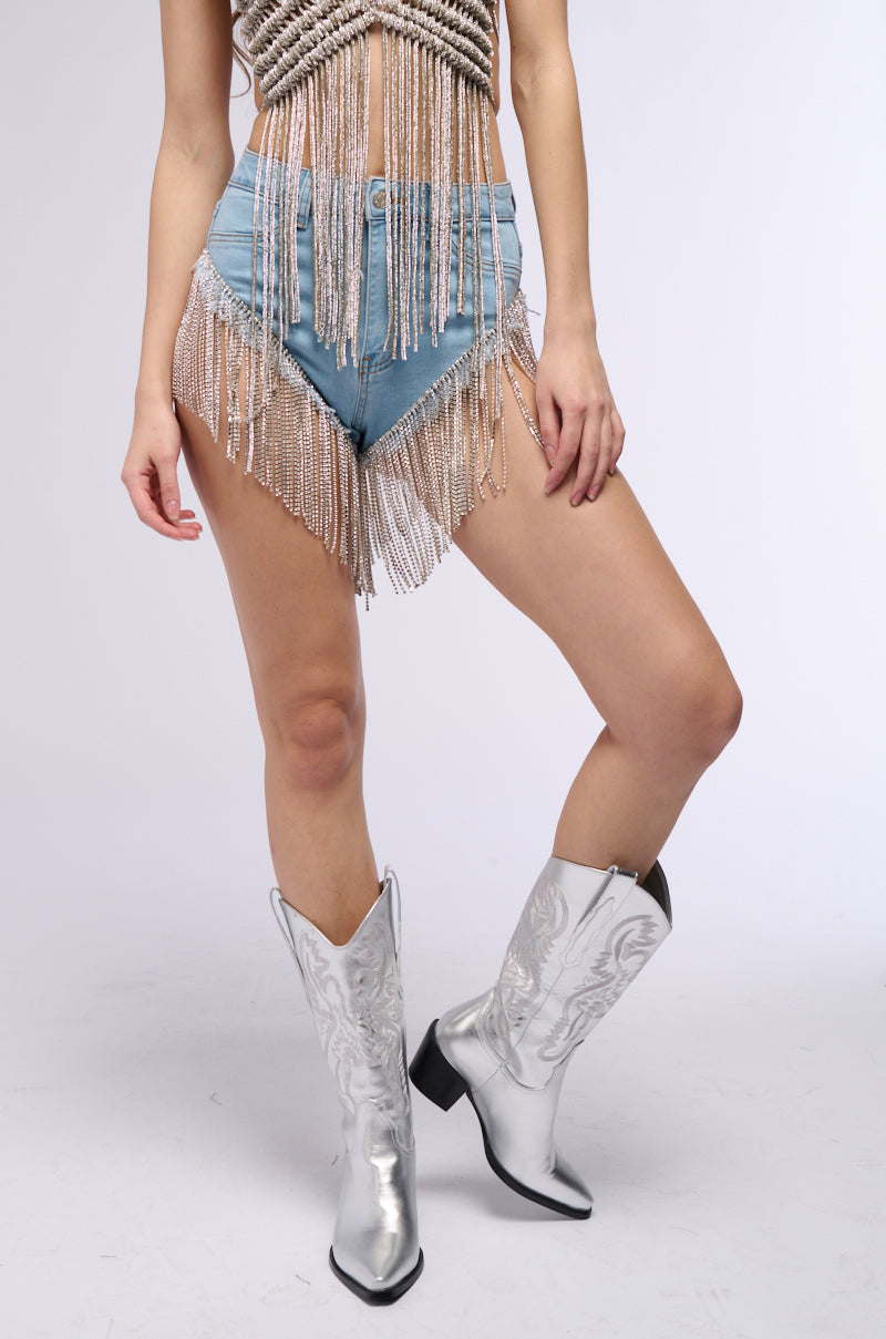 GONNA LOVE ME WATERFALL RHINESTONE DENIM SHORT