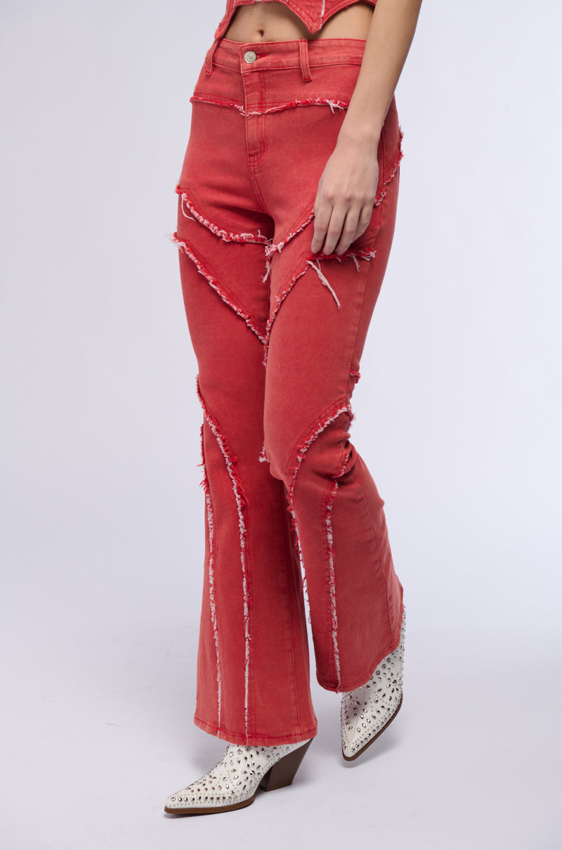 FLAMIN HOT DISTRESSED FLARE JEAN