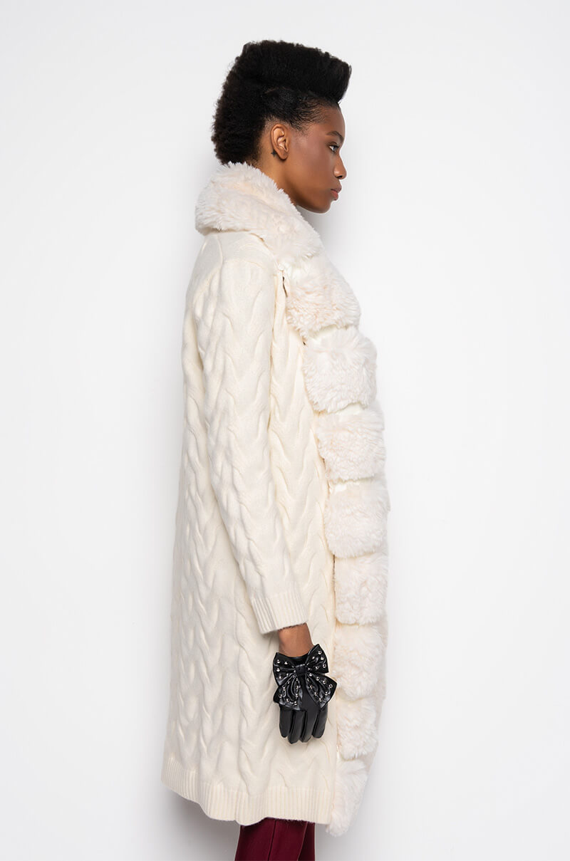 BABBS KNIT TRENCH WITH FAUX FUR LINING