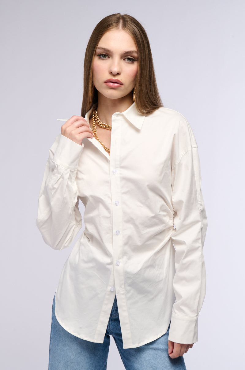 OLIVA CINCHED WAIST POPLIN BUTTON DOWN