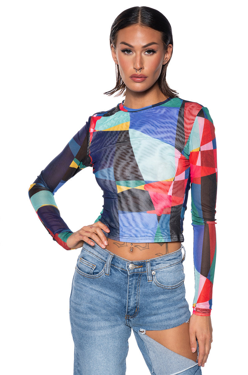 COLOR ME PRETTY LONG SLEEVE MESH TOP