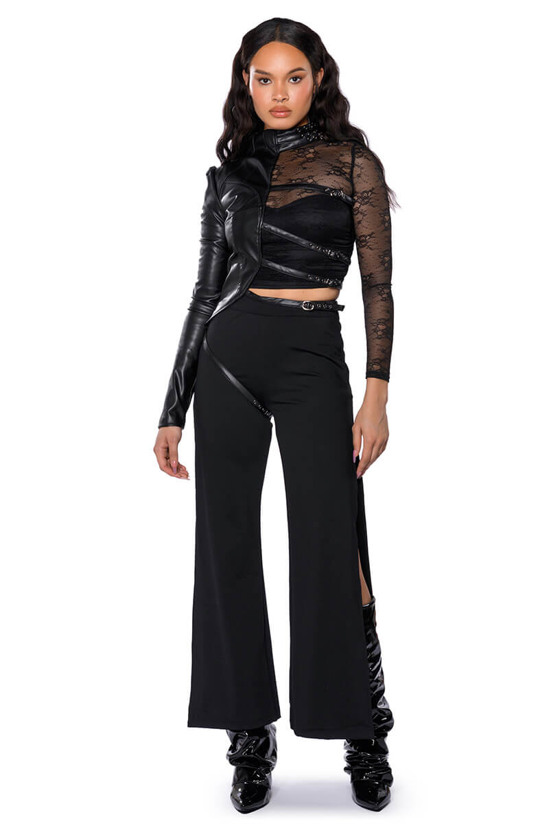 PRETTY RECKLESS FAUX LEATHER HALF THERE TOP IN BLACK