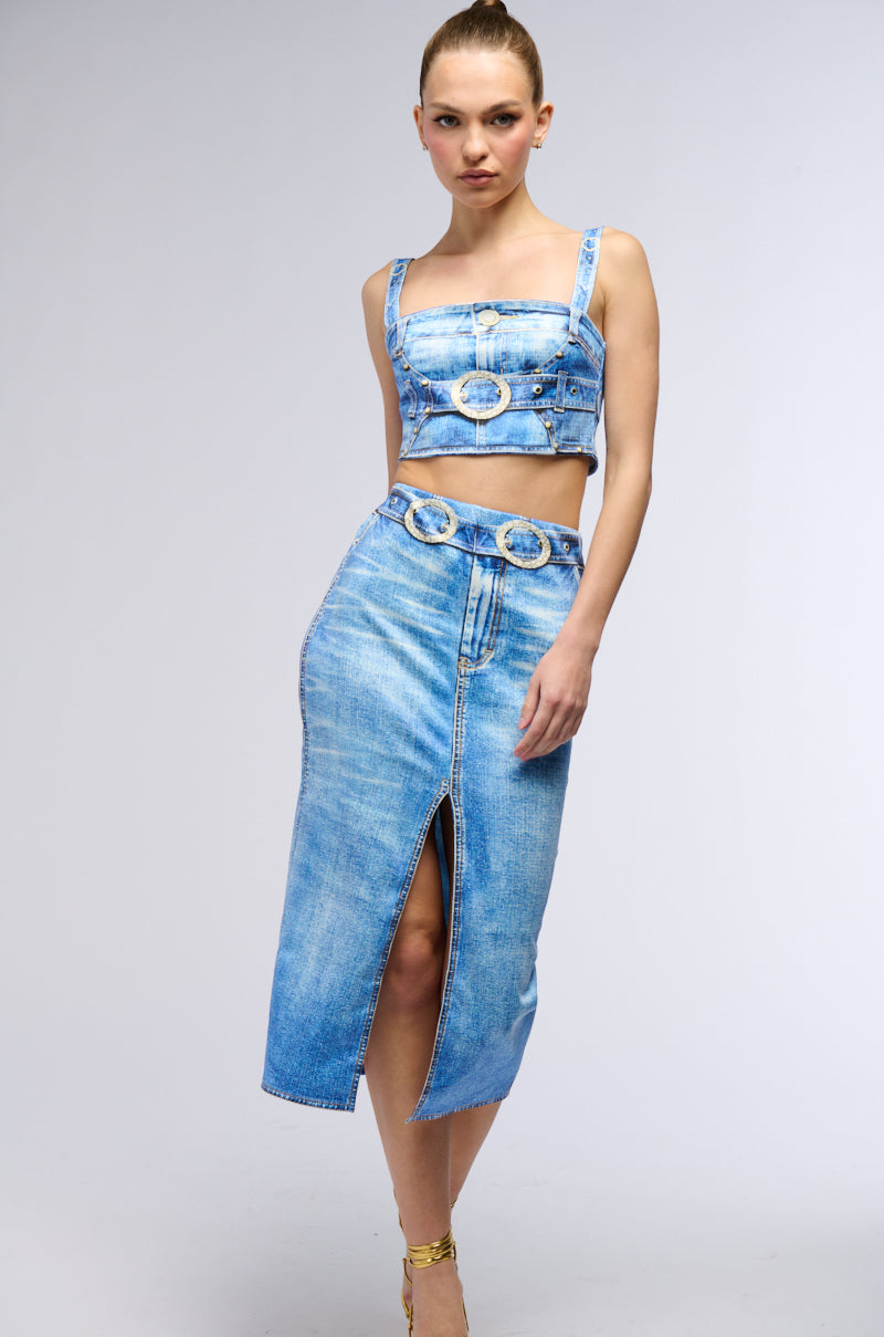 DONT CALL IT A COMEBACK CROPPED BRA AND MIDI SKIRT SET