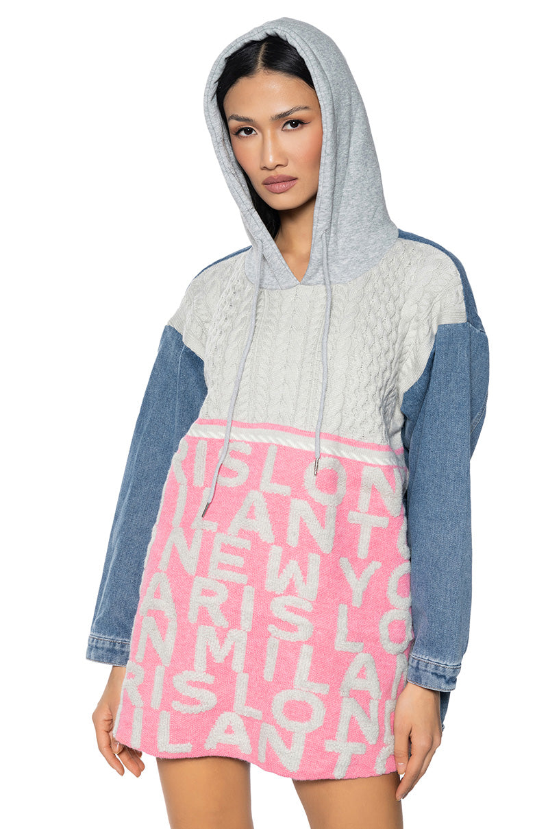 SAY MY NAME HOODED MINI DRESS