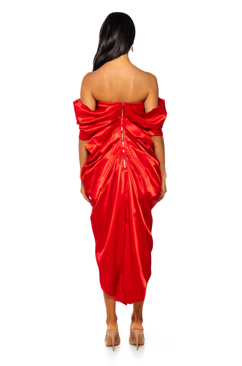 SEALED WITH A KISS SATIN MIDI DRESS